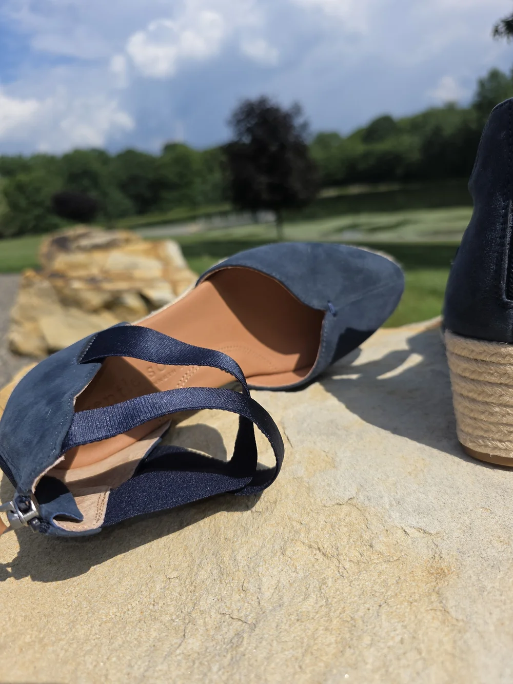 Kenneth Cole Navy Suede Espadrille Wedge with Ankle Wrap Size 7 Zip Back